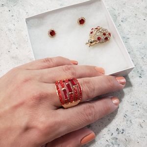 4 Pc Red & Gold Plated Matching Jewelry Set